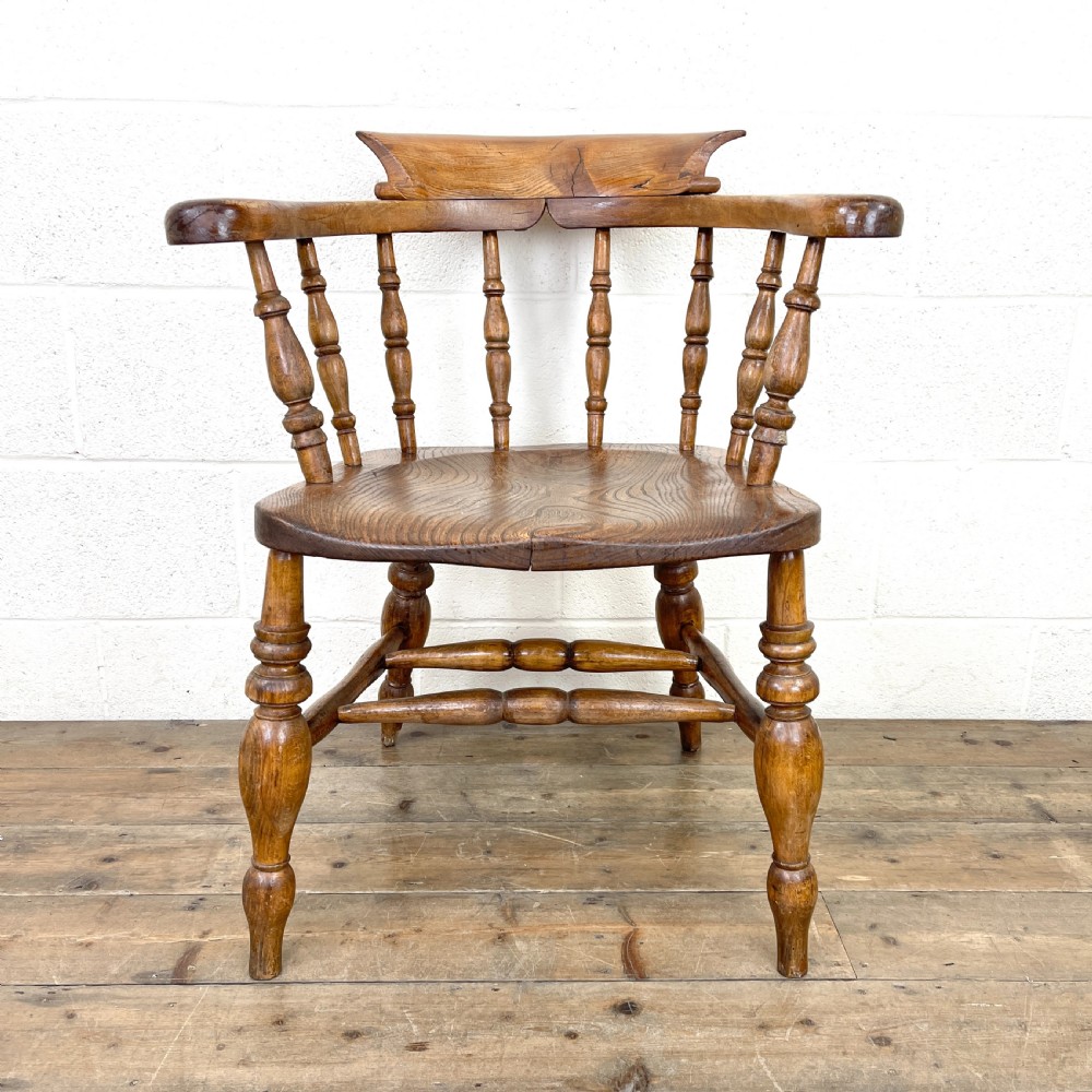 Antique Beech and Elm Captain's Armchair