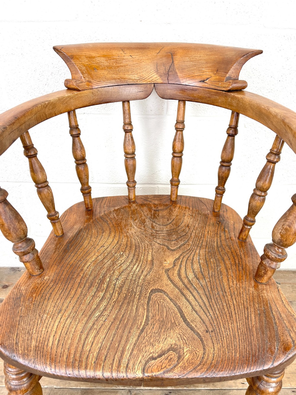 Antique Beech and Elm Captain's Armchair View VII