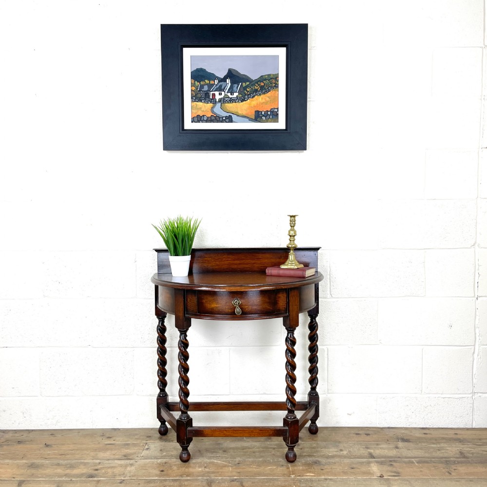 Antique Oak Demi Lune Console Table