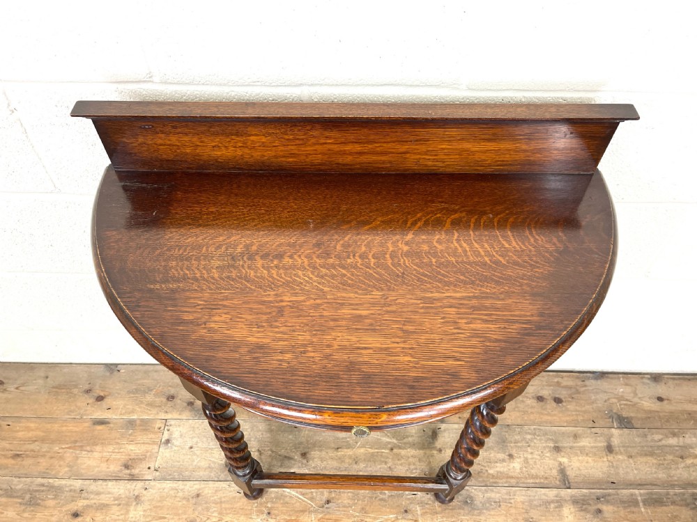Antique Oak Demi Lune Console Table View IV