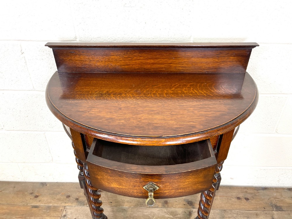 Antique Oak Demi Lune Console Table View VI