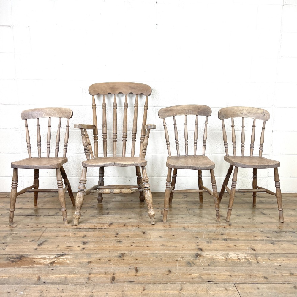 Four Late 19th Century Rustic Spindle Back Chairs