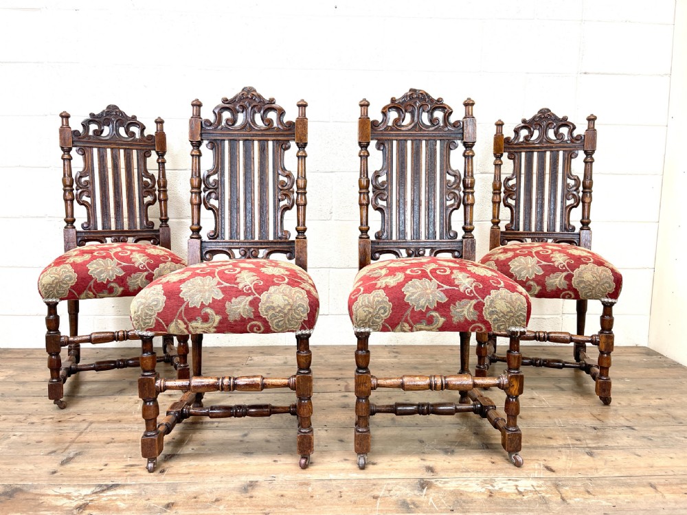 Set of Four Victorian Carved Oak Dining Chairs
