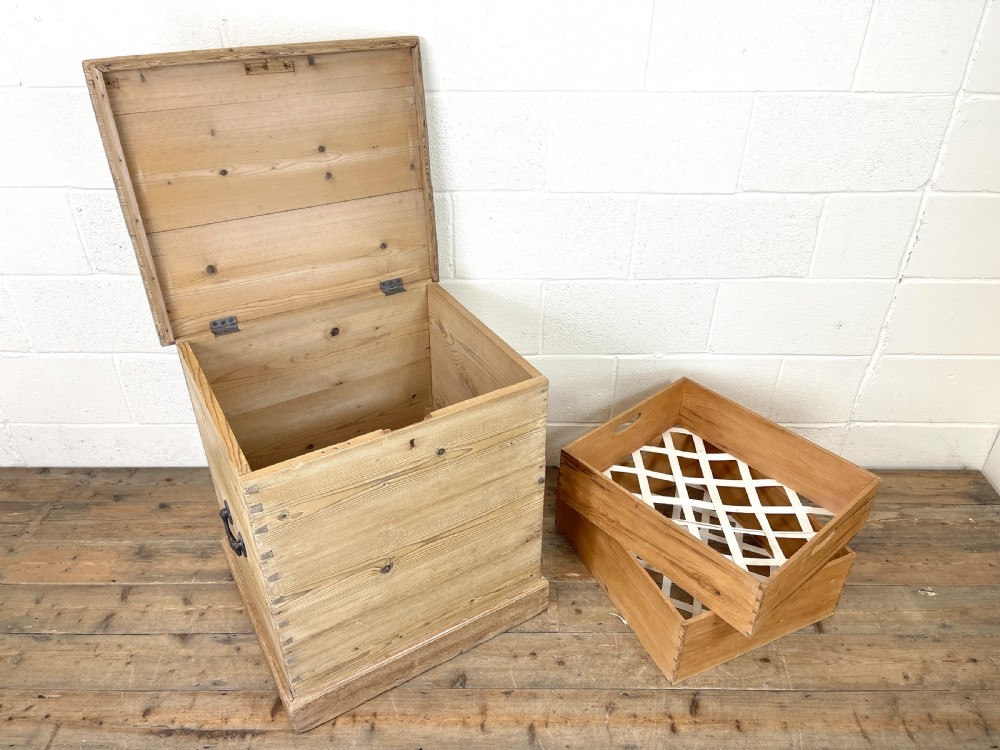 Antique Stripped Pine Storage Box View VII