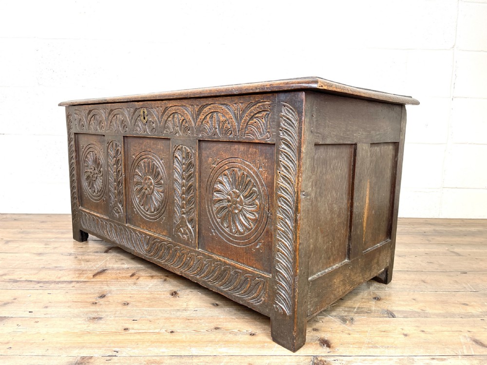 Antique 18th Century Carved Oak Blanket Box View VII