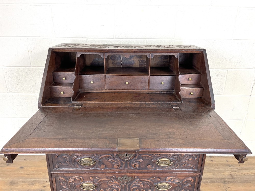 Antique 18th Century Carved Oak Bureau View VIII