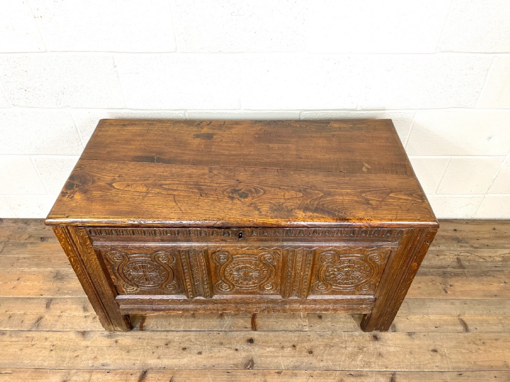Antique 18th Century Carved Oak Coffer View III