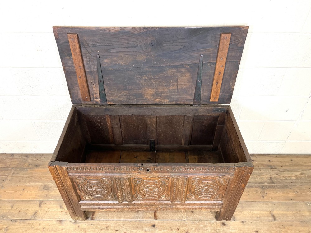Antique 18th Century Carved Oak Coffer View VIII