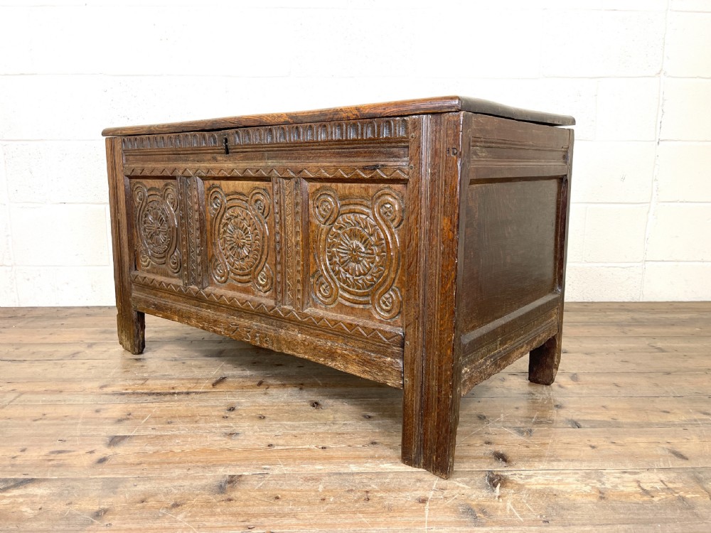 Antique 18th Century Carved Oak Coffer View IX