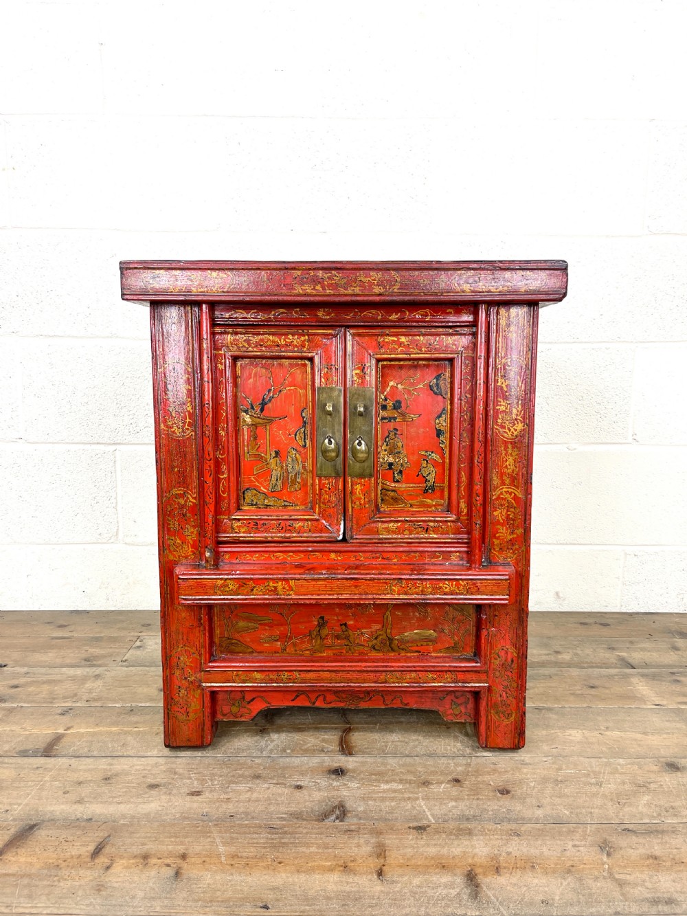 Pair of Red Lacquered Oriental Side Cupboards View III