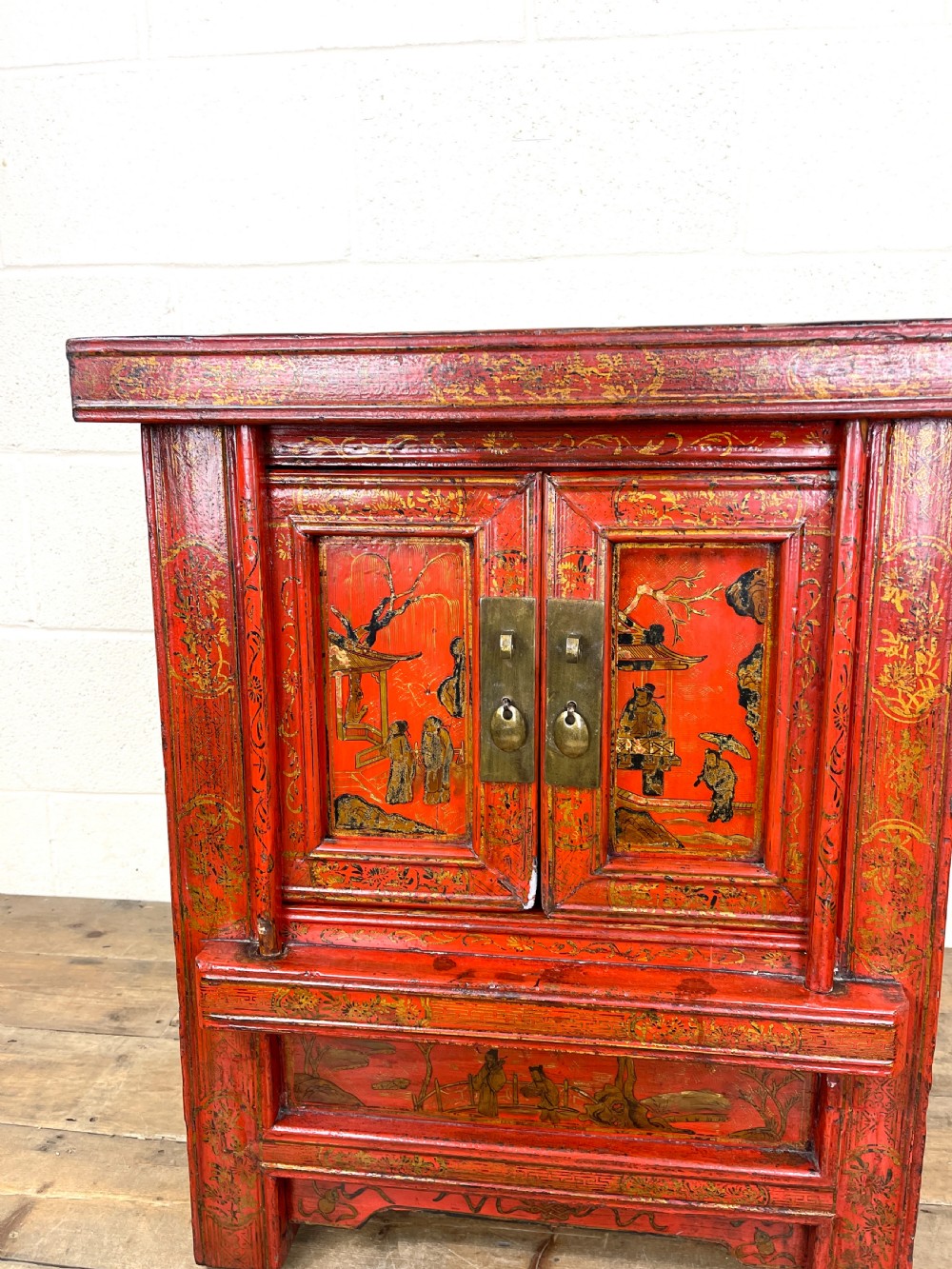 Pair of Red Lacquered Oriental Side Cupboards View V
