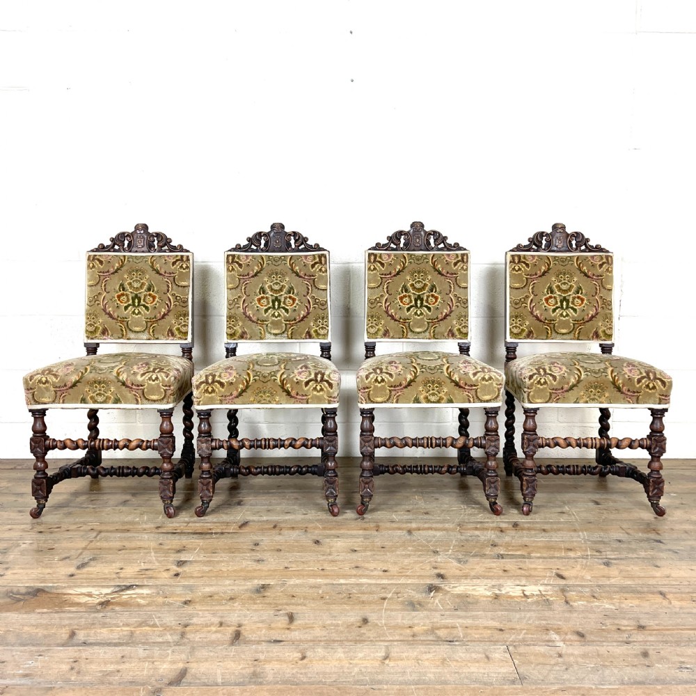 Set of Four Victorian Carved Oak Dining Chairs