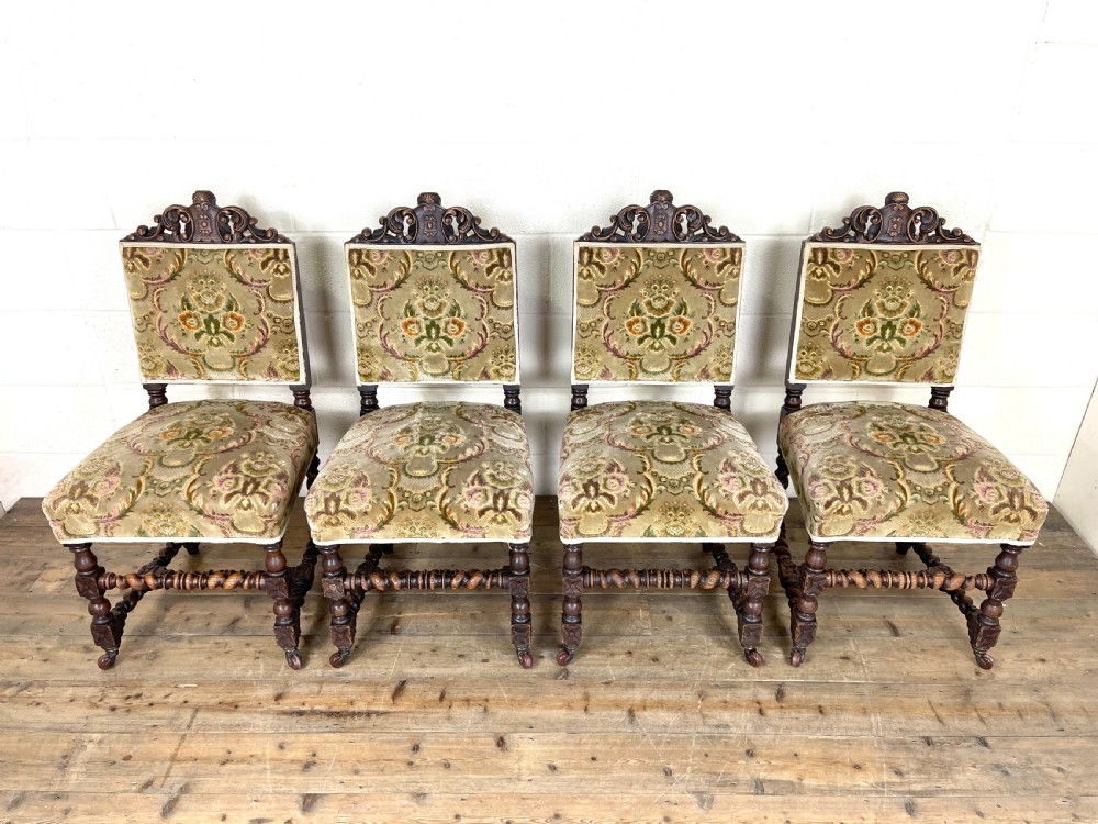Set of Four Victorian Carved Oak Dining Chairs View II