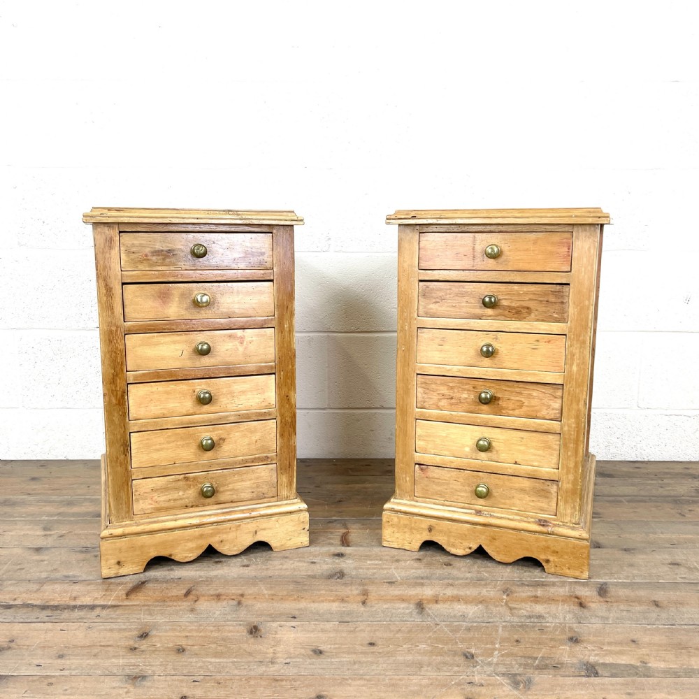 Pair of Antique Pine Bedside Chests with Marble Tops