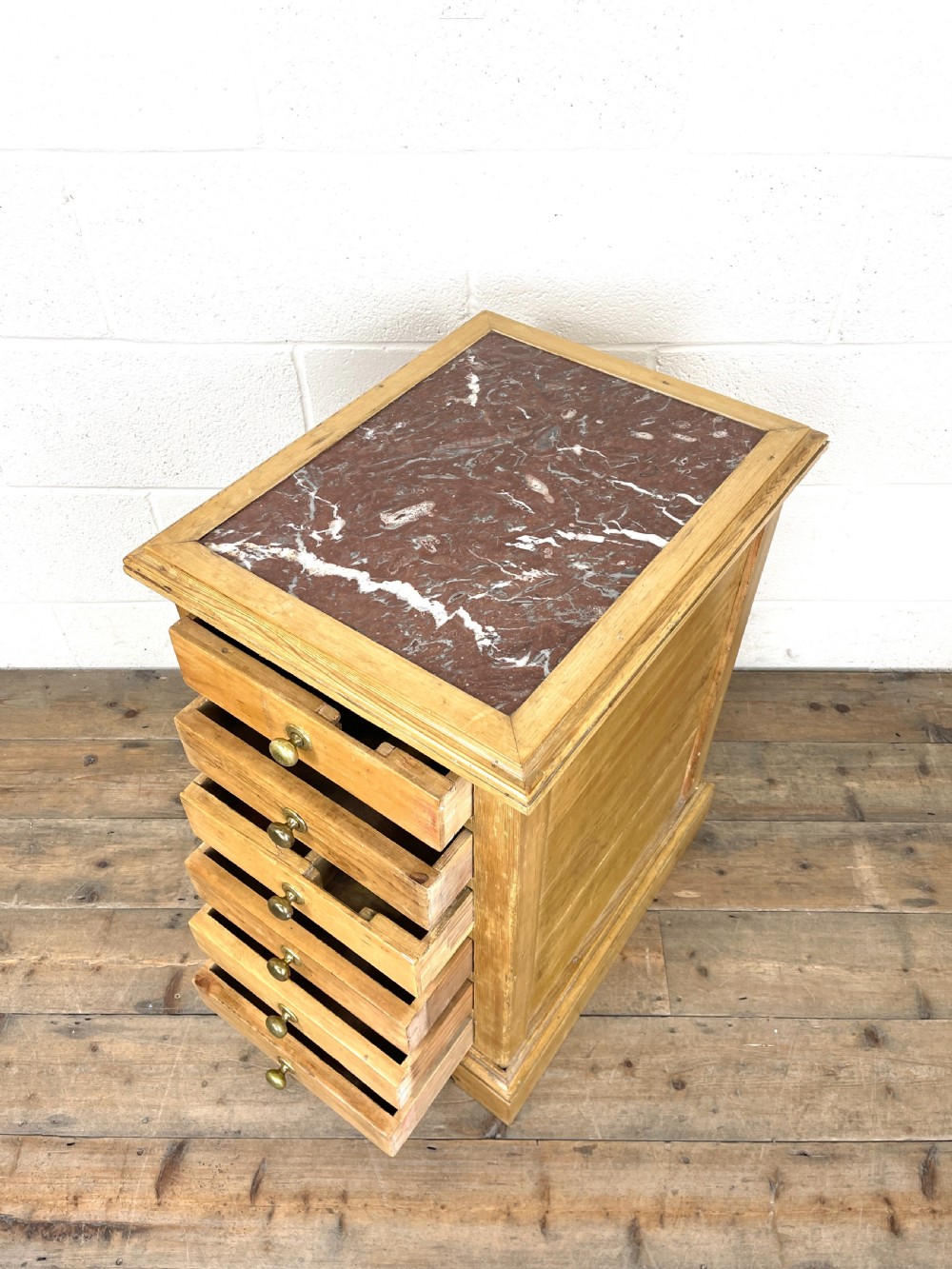 Pair of Antique Pine Bedside Chests with Marble Tops View VIII