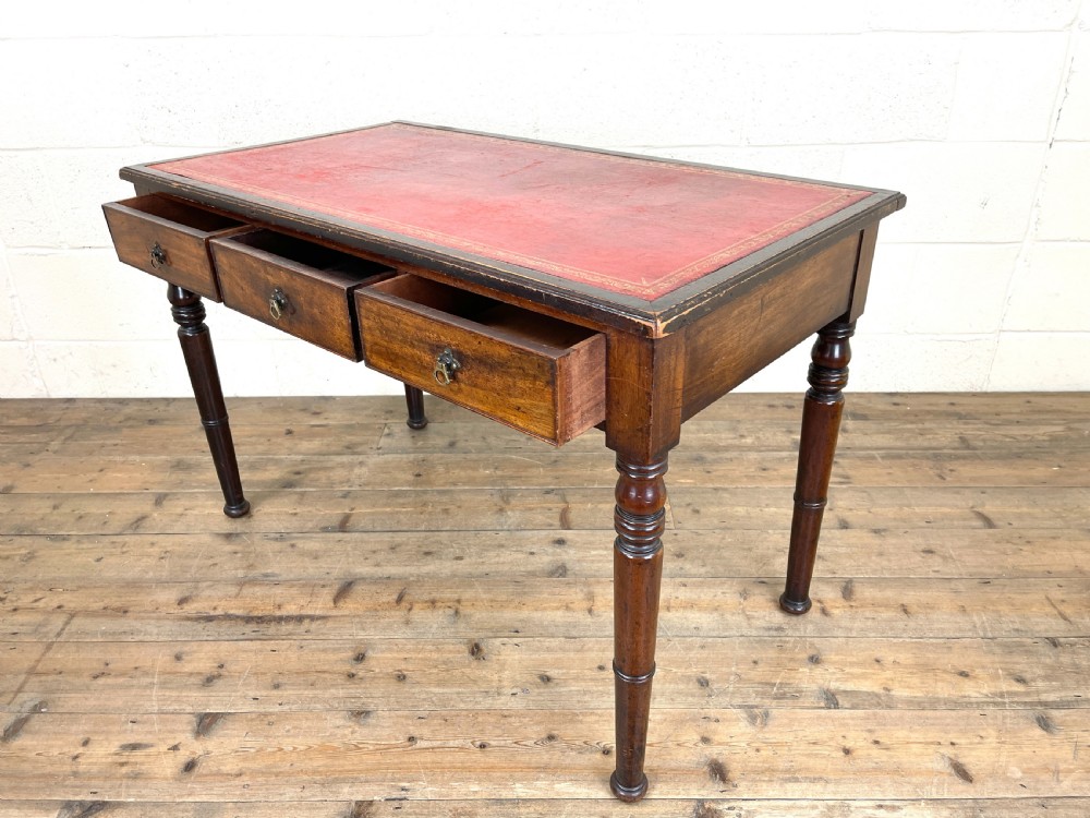 Antique Mahogany Desk with Leather Top View VI