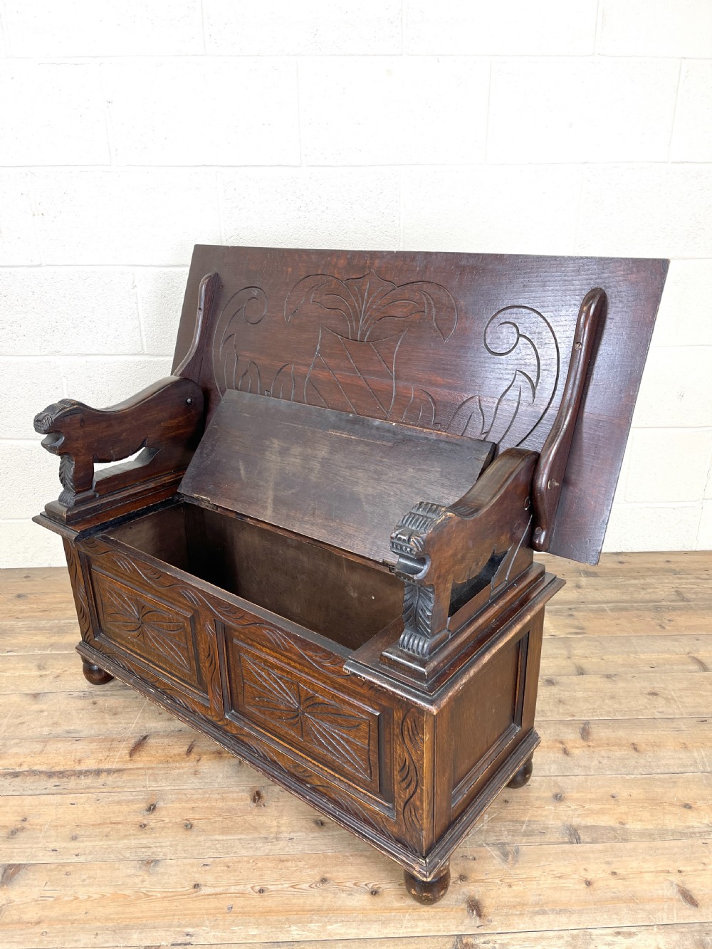 Antique Oak Monk’s Bench View V