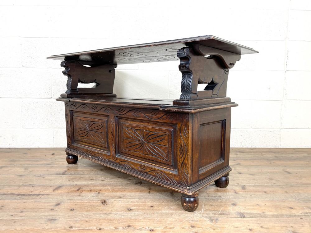Antique Oak Monk’s Bench View VI