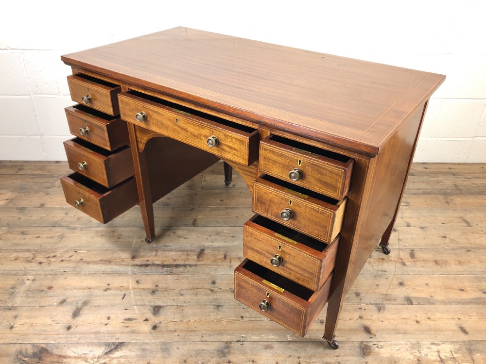 Antique Edwardian Mahogany Kneehole Writing Desk View XI