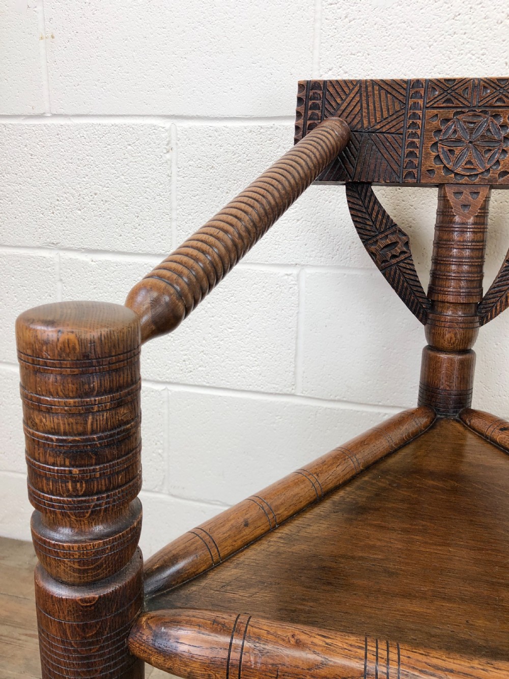 Antique Victorian Carved Oak Corner Chair View III