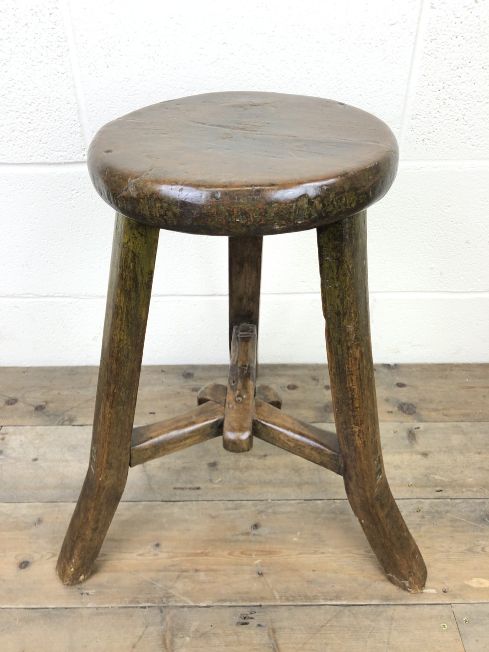 ANTIQUE CHINESE ELM THREE LEG STOOL