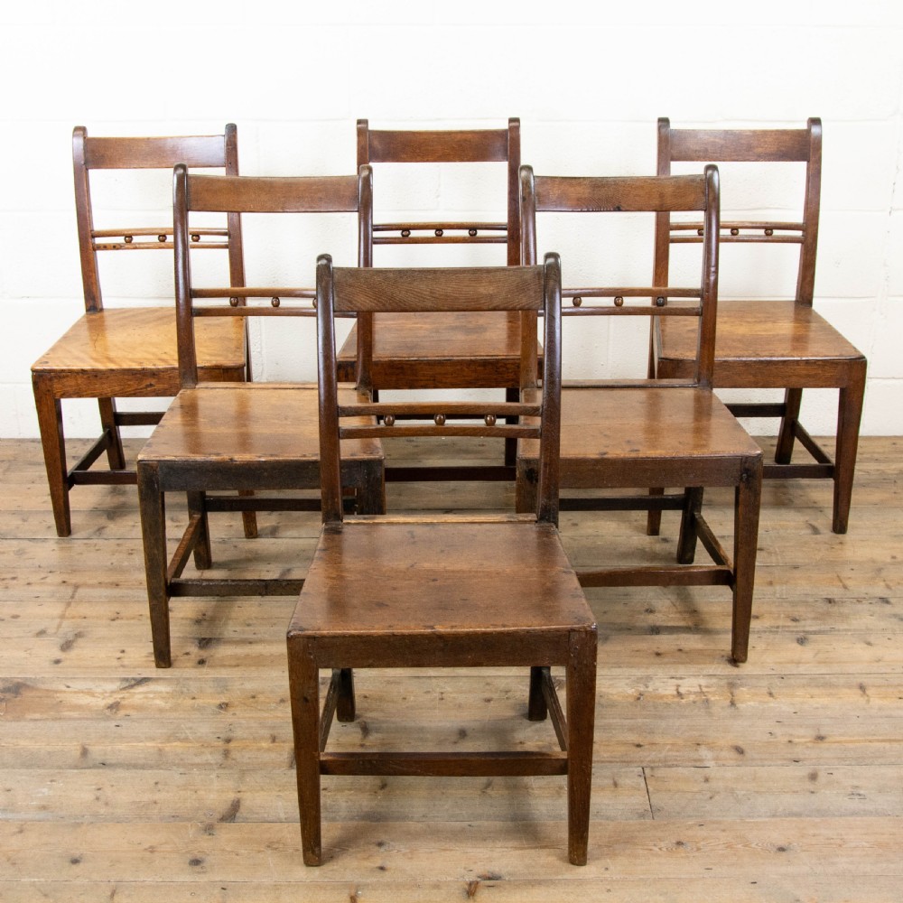 Set of Six Antique Oak Farmhouse Chairs 