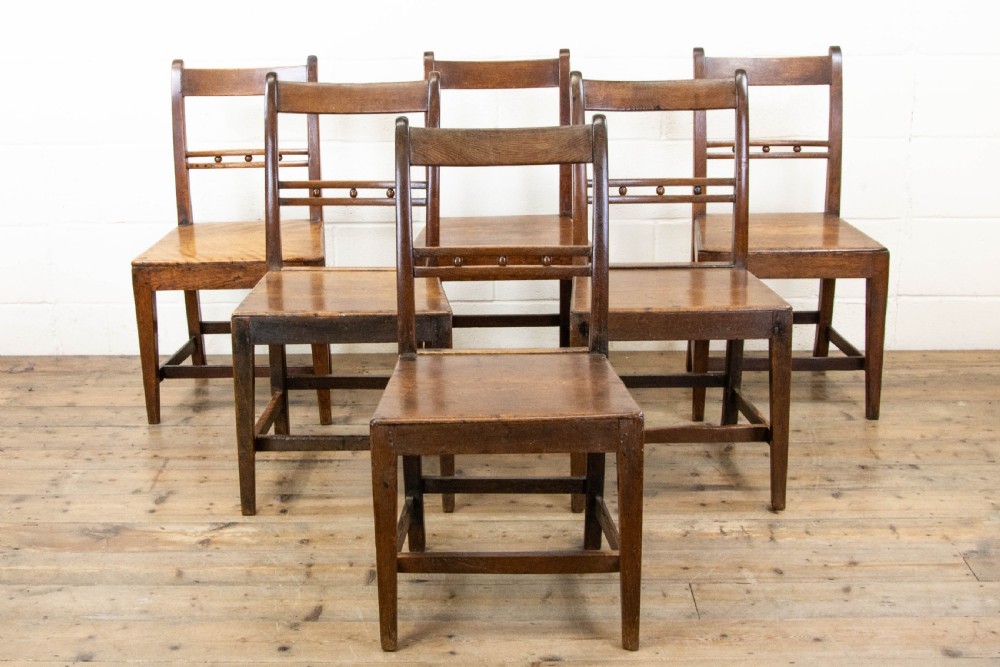 Set of Six Antique Oak Farmhouse Chairs  View II