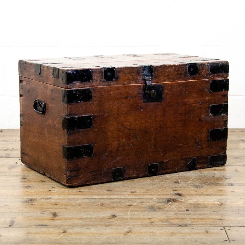 Rustic Antique Metal Bound Trunk