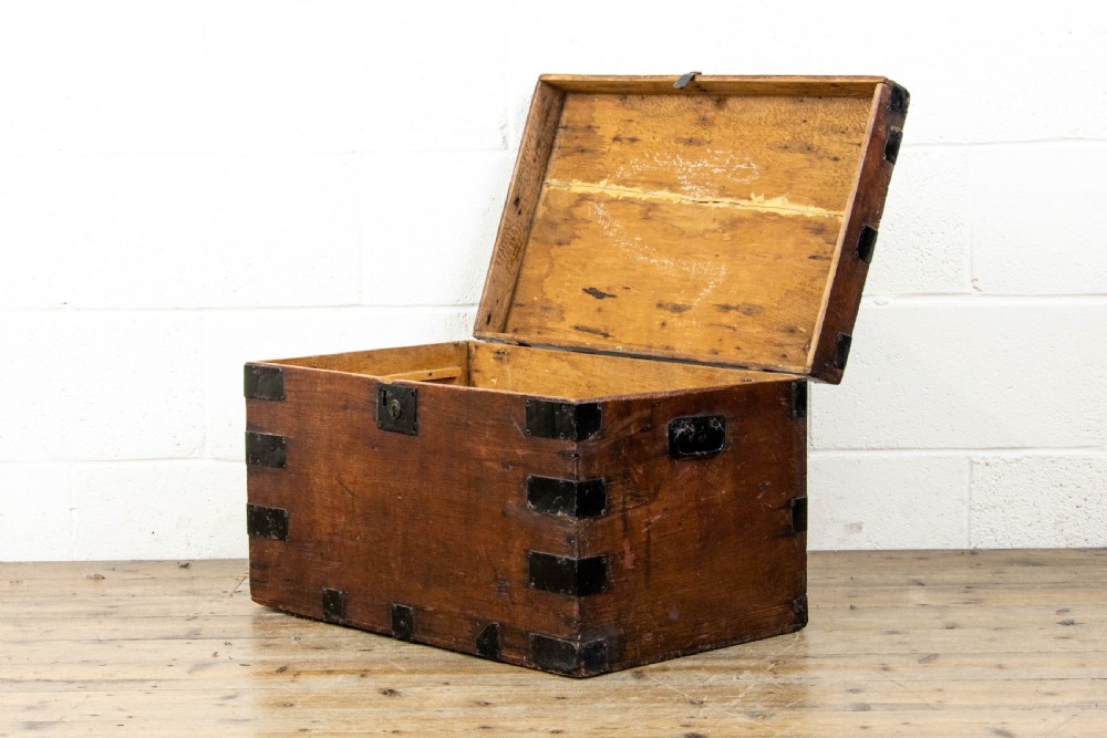 Rustic Antique Metal Bound Trunk View V