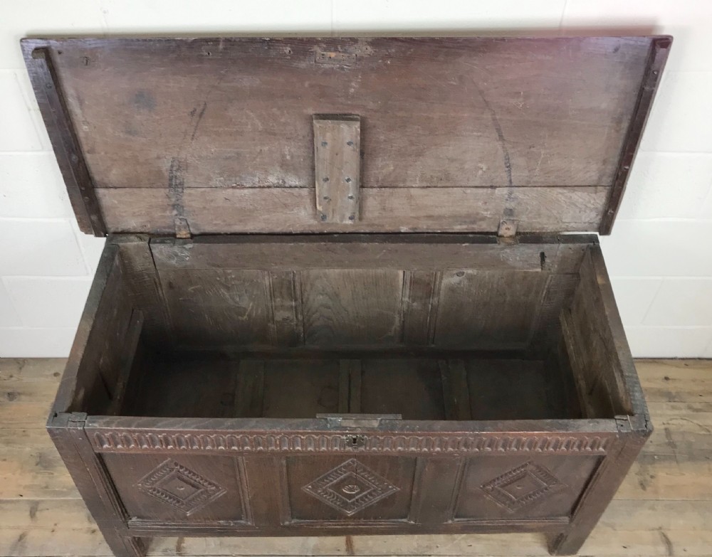 Antique 18th Century Carved Oak Coffer View V