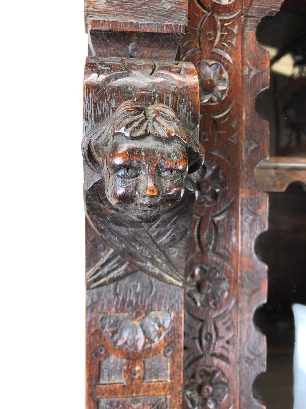 Antique Carved Oak Glazed Cabinet View V