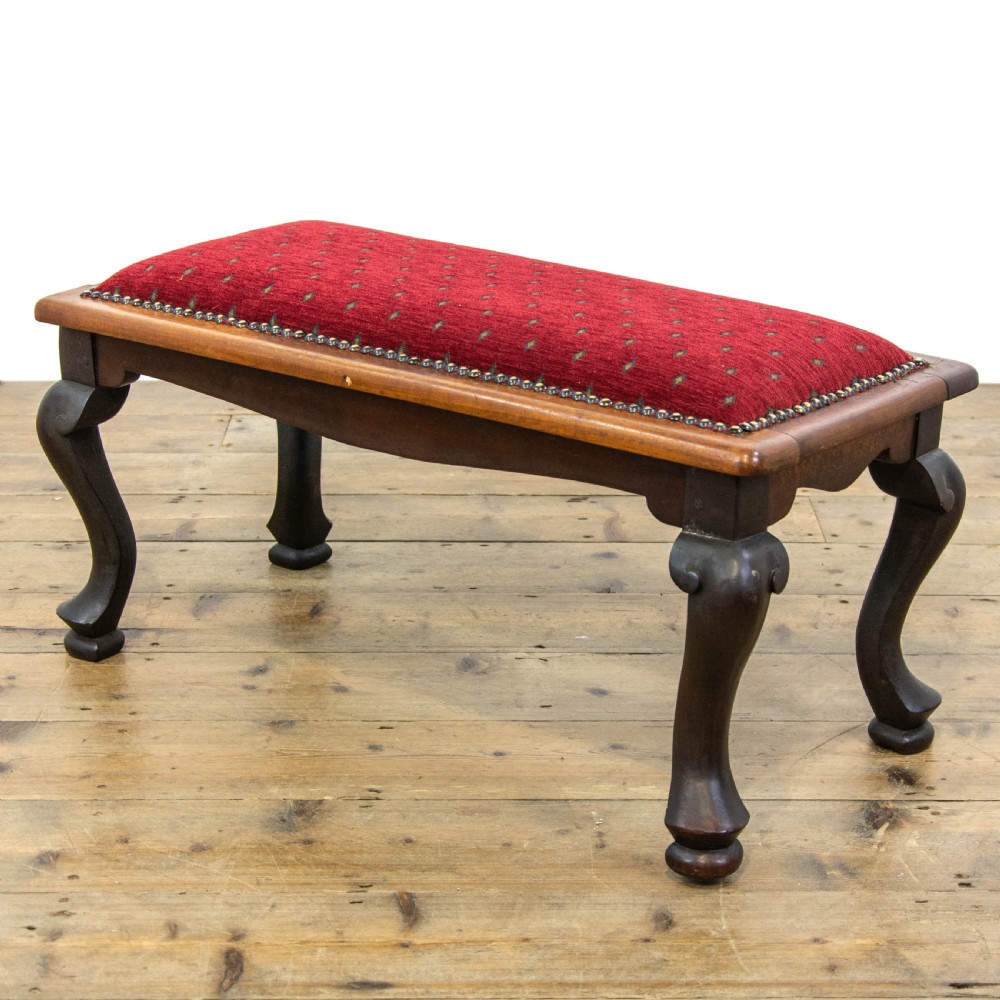 Antique Footstool with Fabric Upholstery