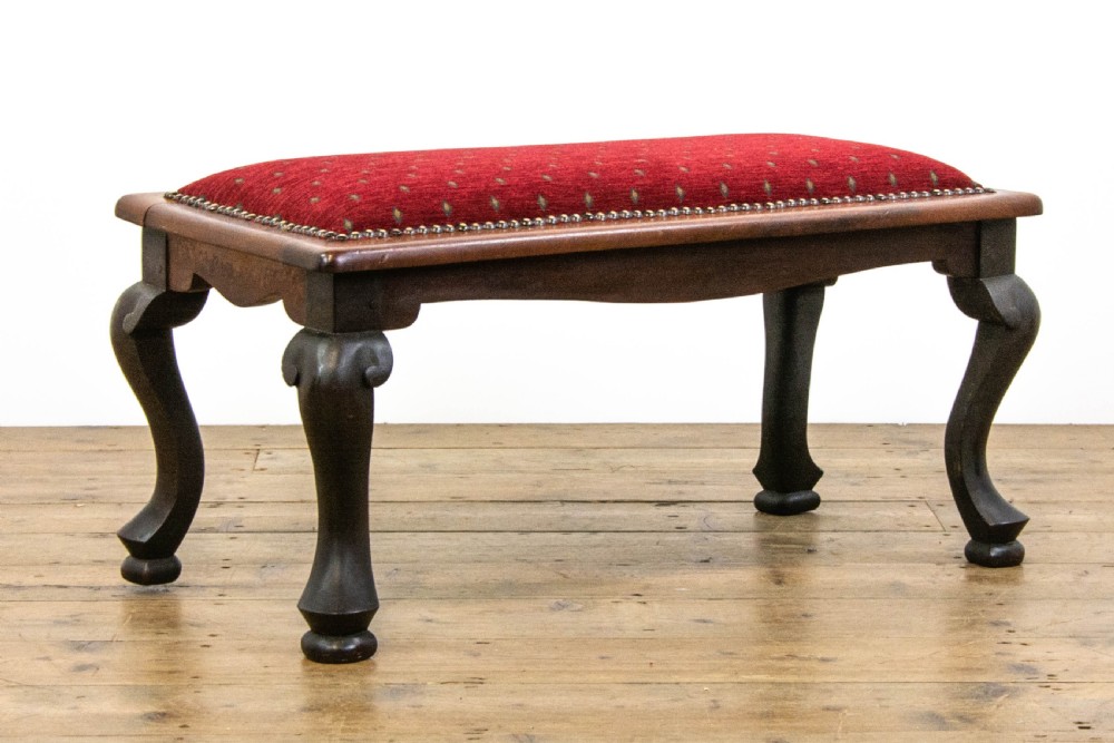 Antique Footstool with Fabric Upholstery View II