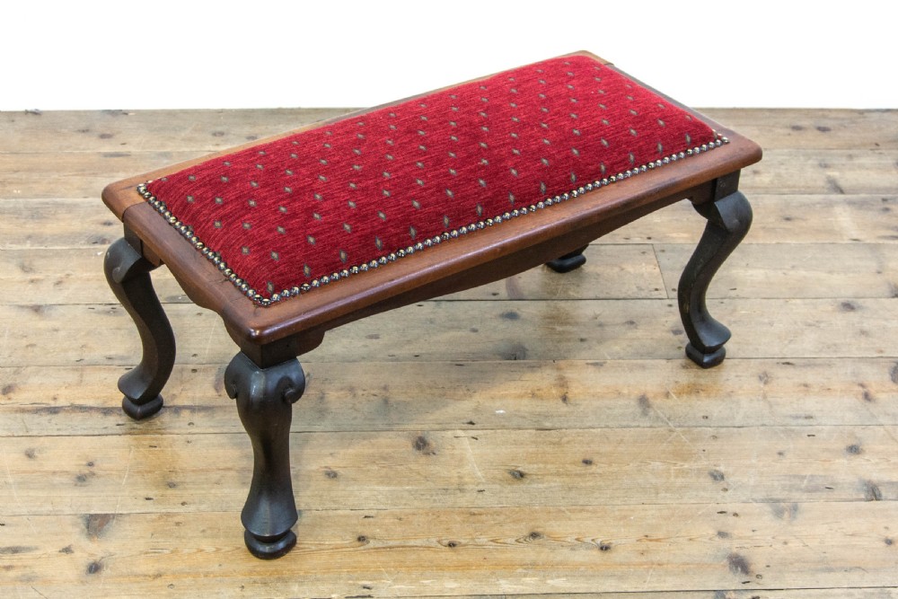 Antique Footstool with Fabric Upholstery View III
