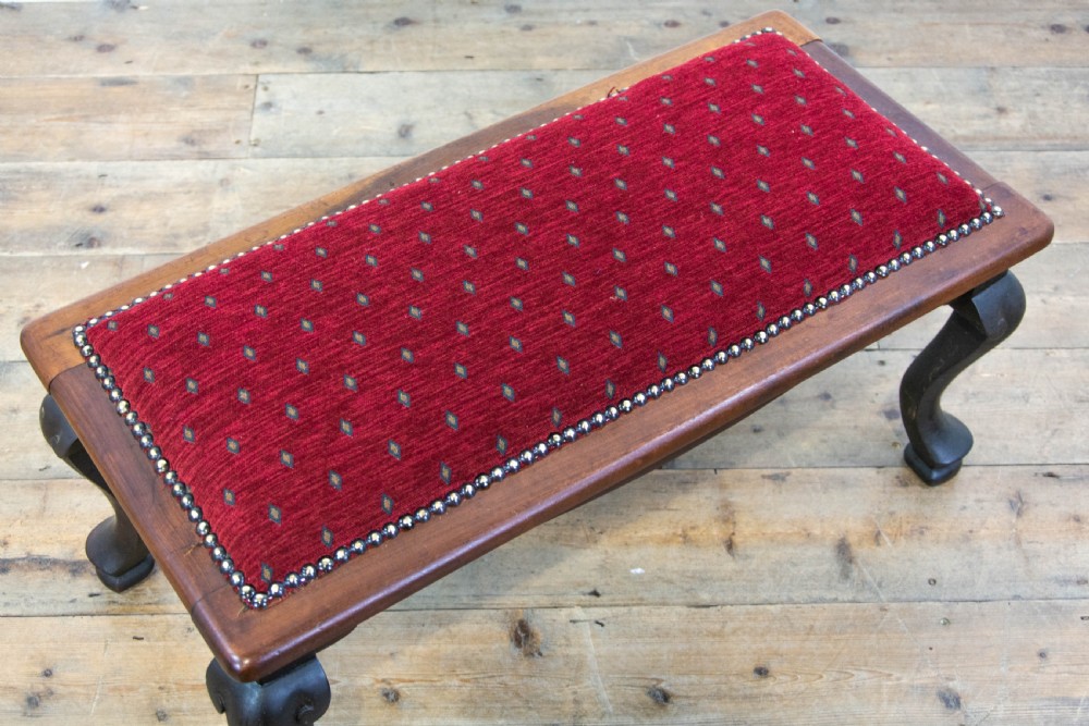 Antique Footstool with Fabric Upholstery View IV