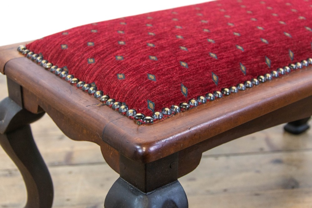 Antique Footstool with Fabric Upholstery View V