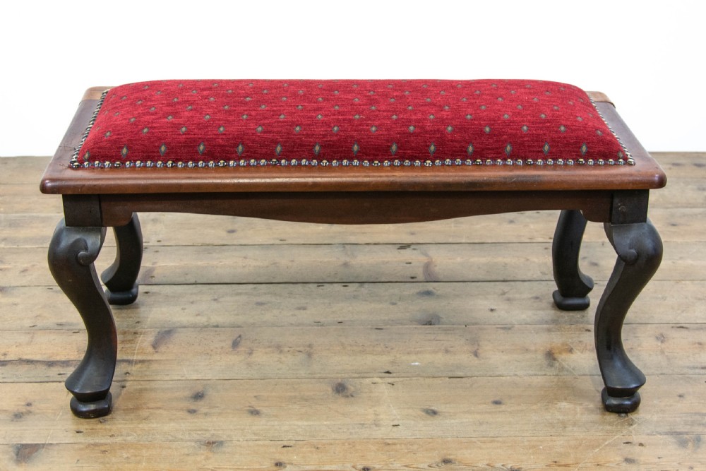 Antique Footstool with Fabric Upholstery View VI