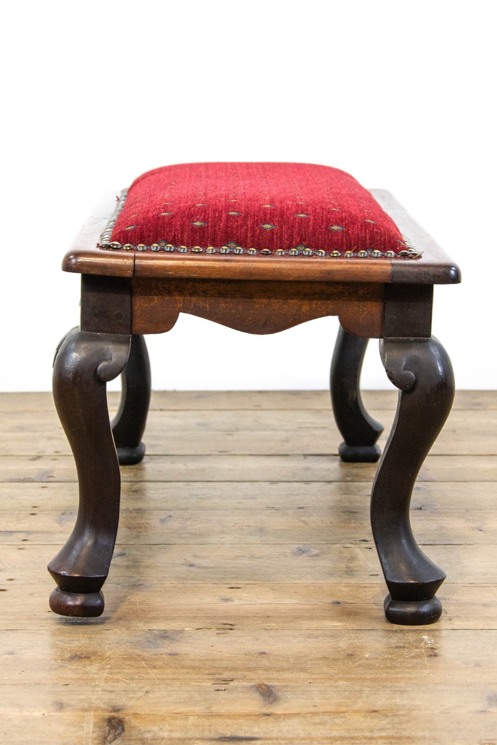 Antique Footstool with Fabric Upholstery View VII