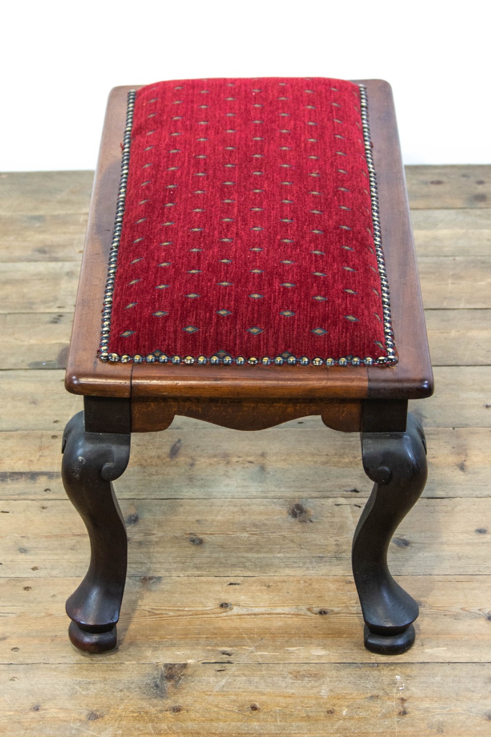 Antique Footstool with Fabric Upholstery View VIII