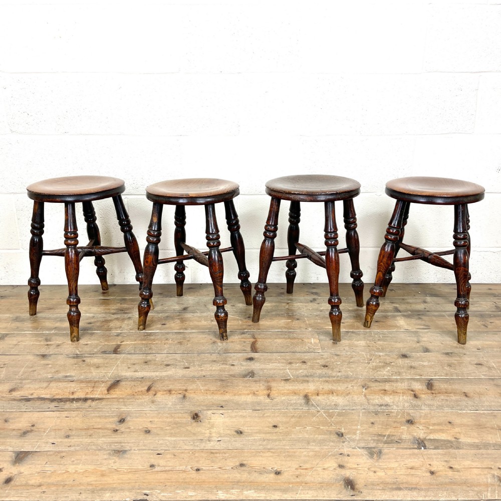 Set of Four Antique 19th Century Elm Stools
