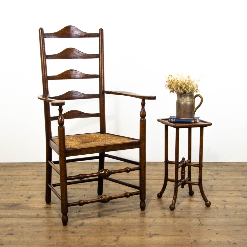 Antique Ladder Back Armchair with Rush Seat View II