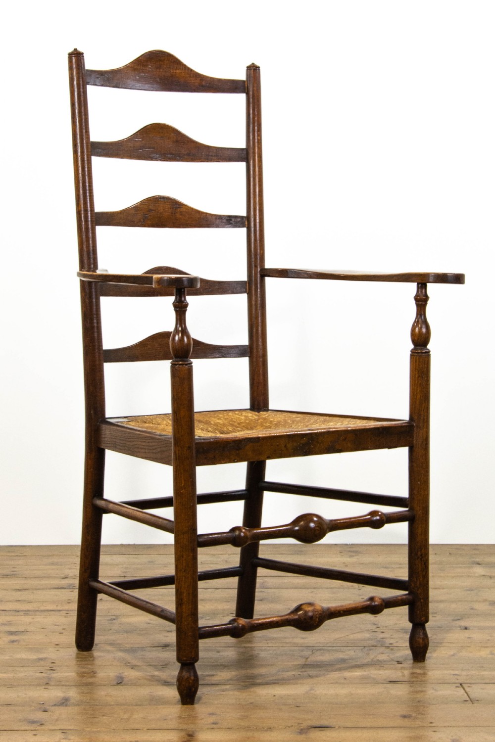 Antique Ladder Back Armchair with Rush Seat
