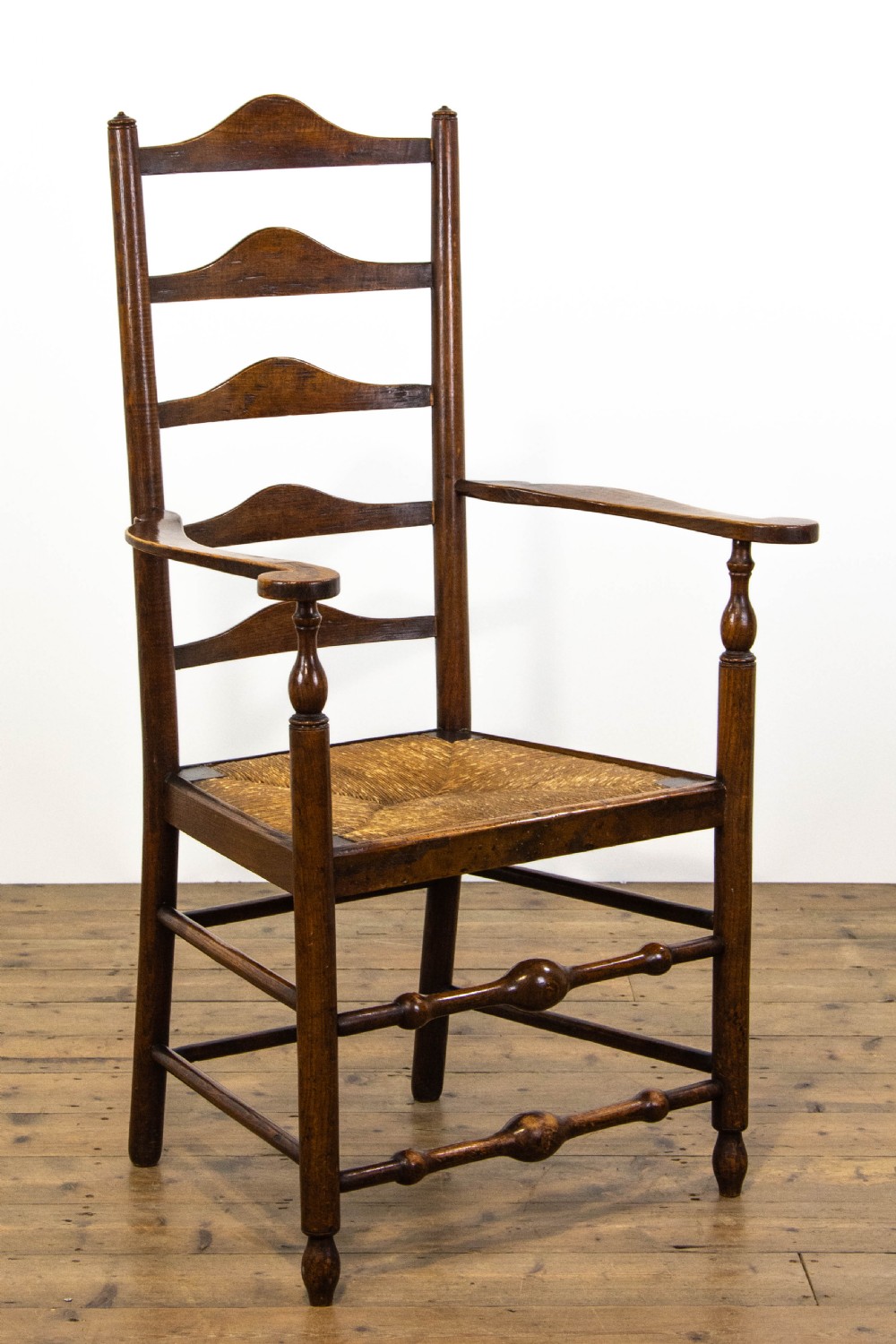 Antique Ladder Back Armchair with Rush Seat View III