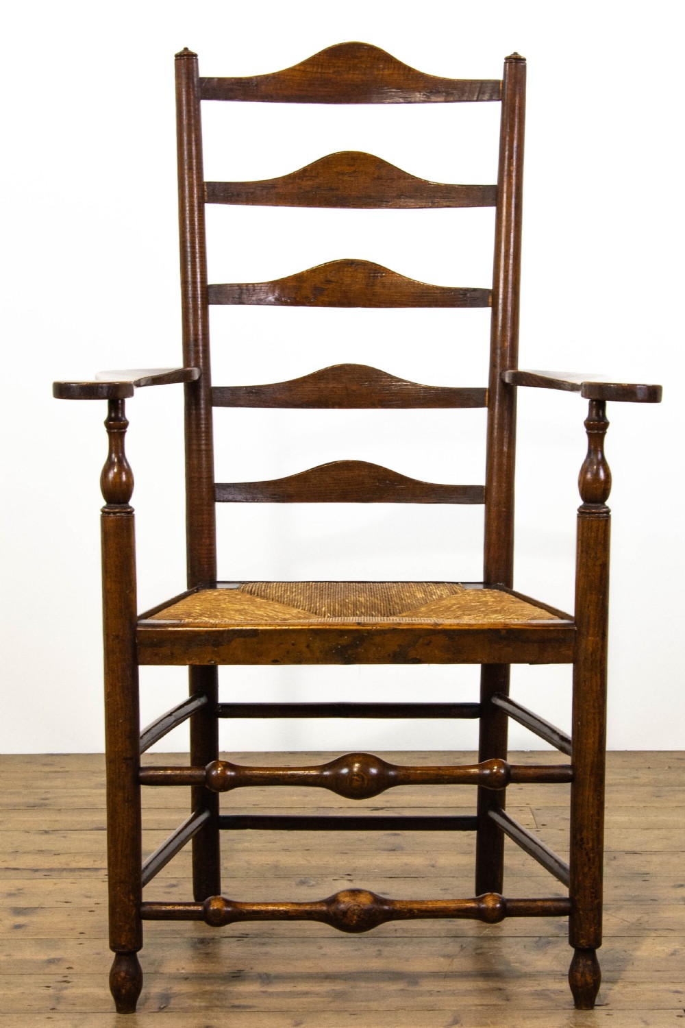 Antique Ladder Back Armchair with Rush Seat View IV