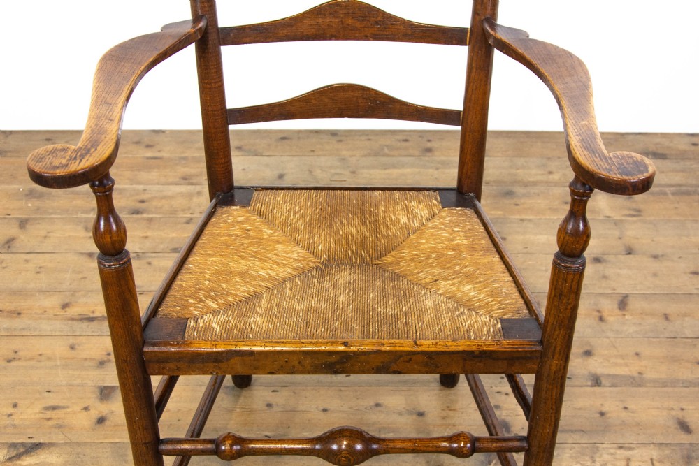 Antique Ladder Back Armchair with Rush Seat View V