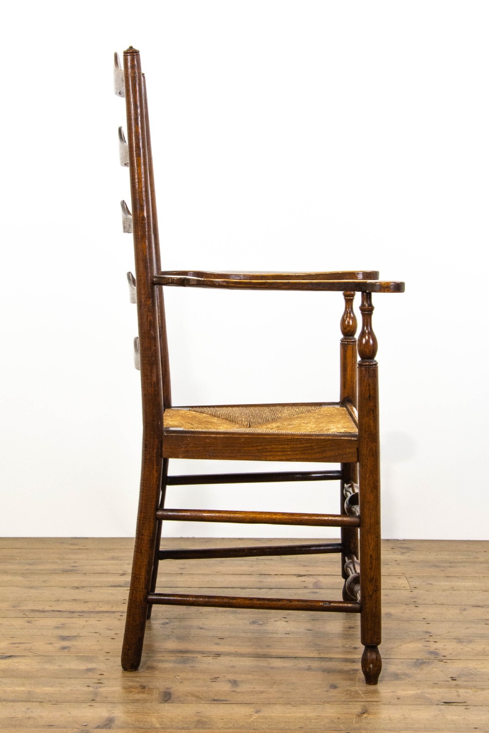 Antique Ladder Back Armchair with Rush Seat View VI