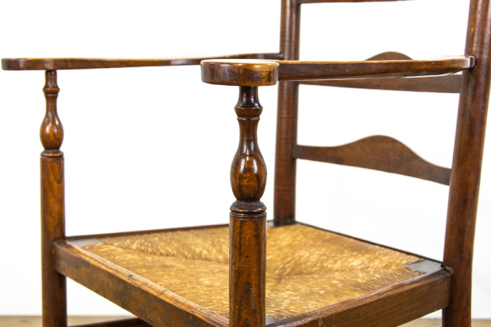 Antique Ladder Back Armchair with Rush Seat View IX