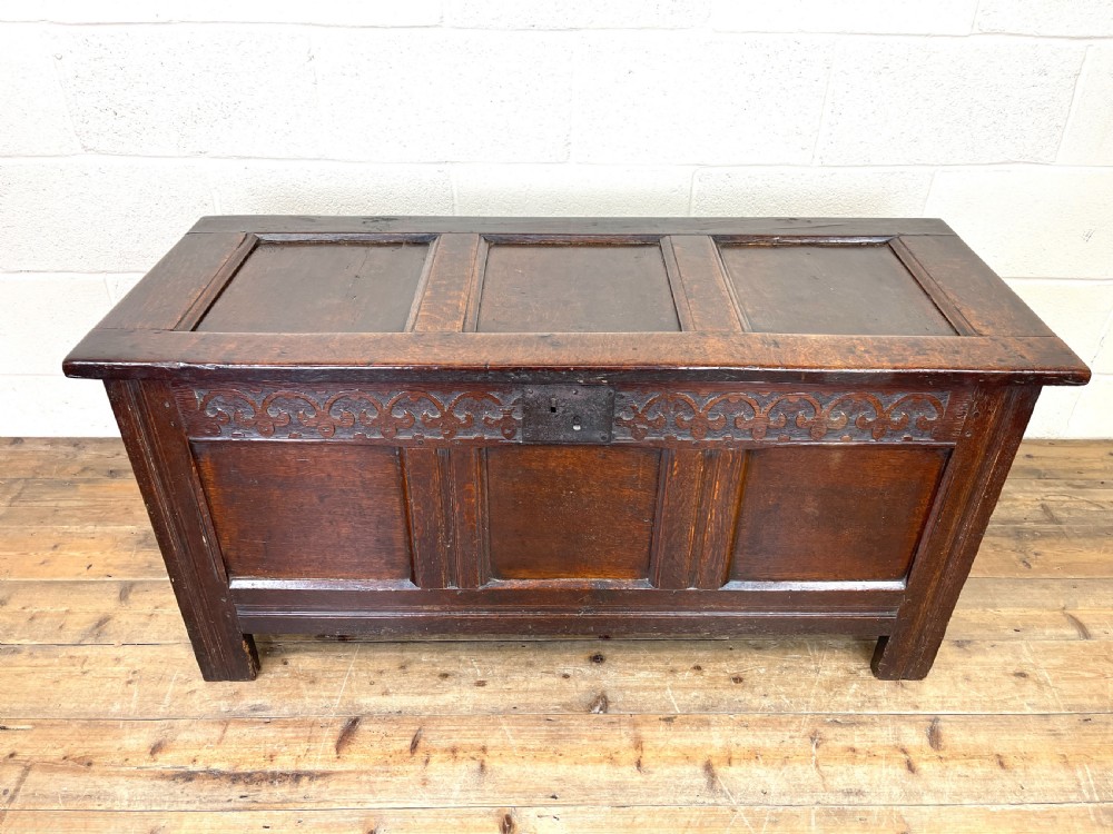 Antique Carved Oak Blanket Box View II