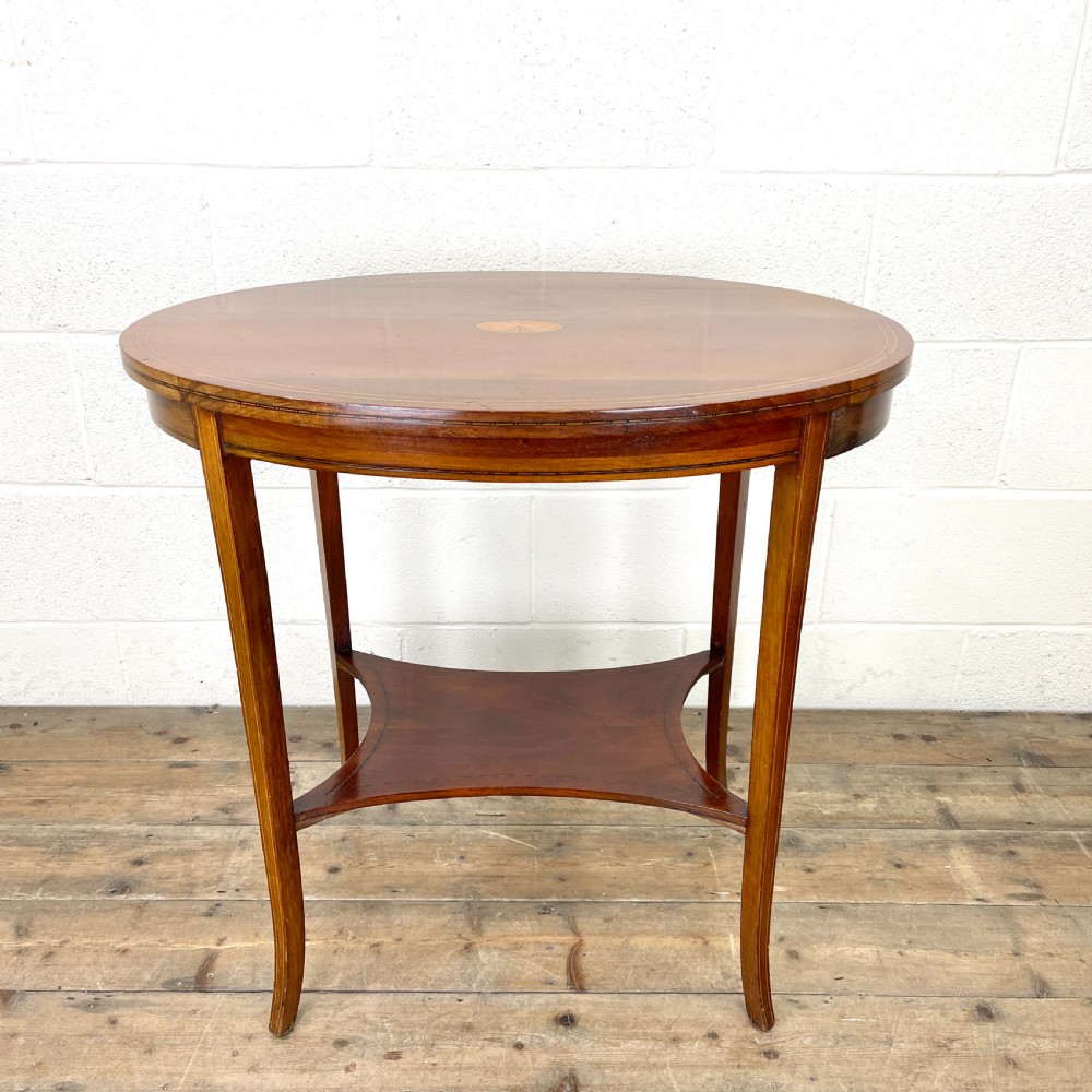 Antique Mahogany Inlaid Oval-Shaped Occasional Table