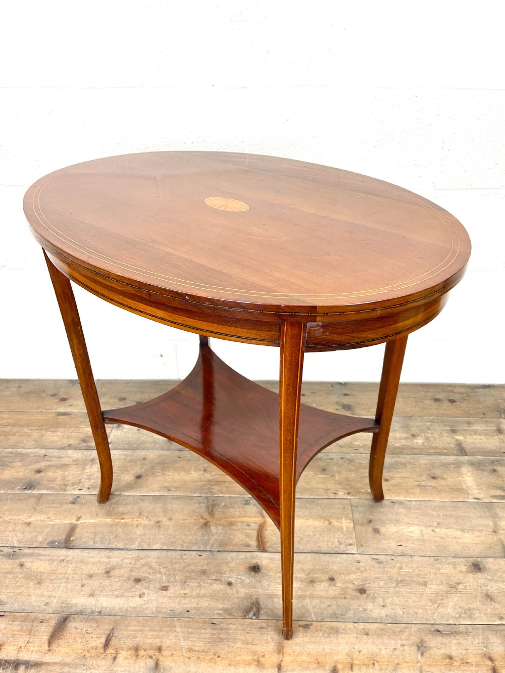 Antique Mahogany Inlaid Oval-Shaped Occasional Table View V